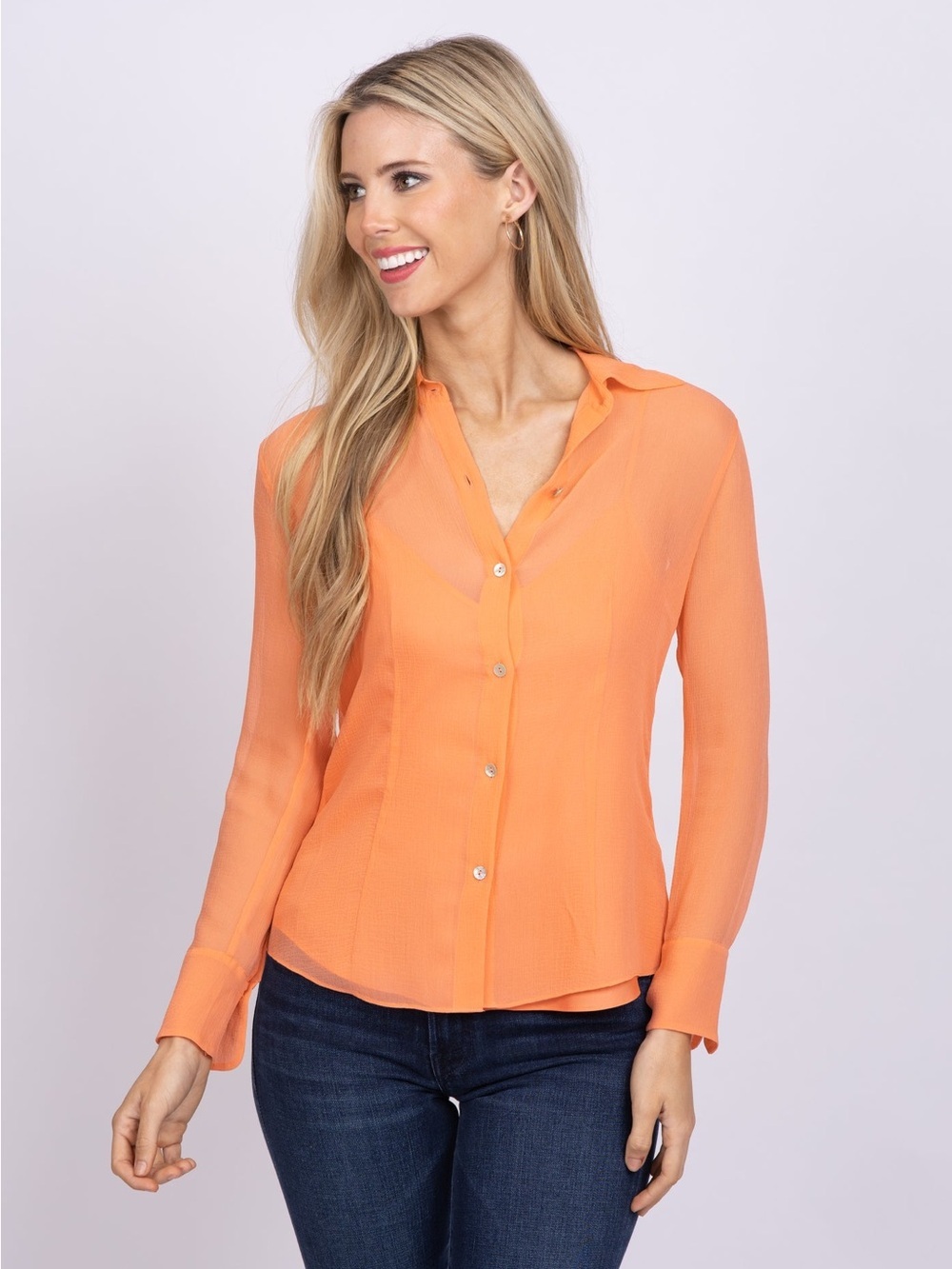 Vince Sheer Crinkled Silk Shirt